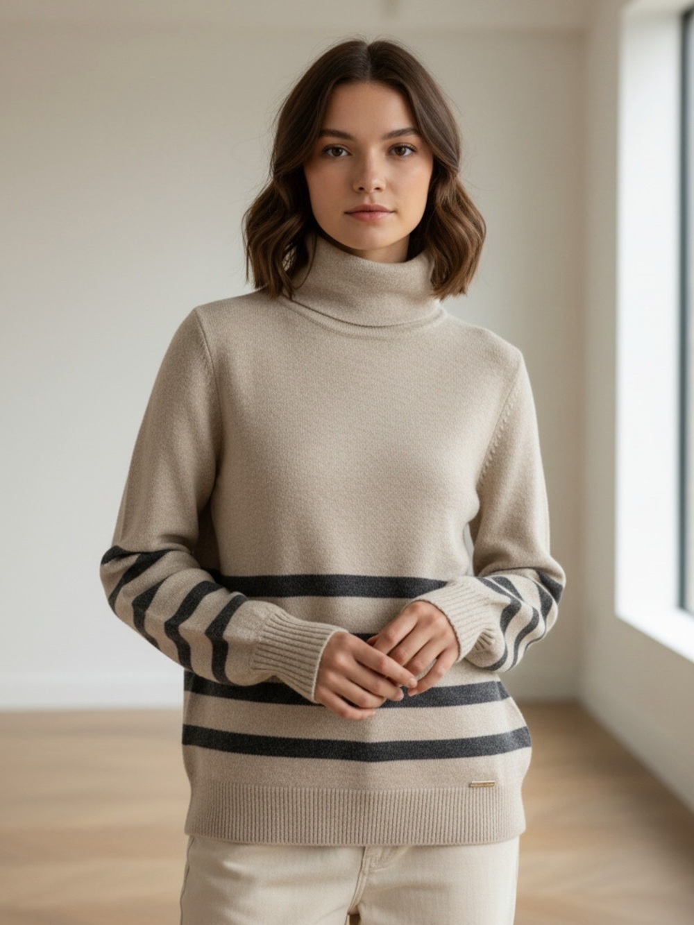MICHAEL Michael Kors Beige Wool Blend Turtleneck Sweater